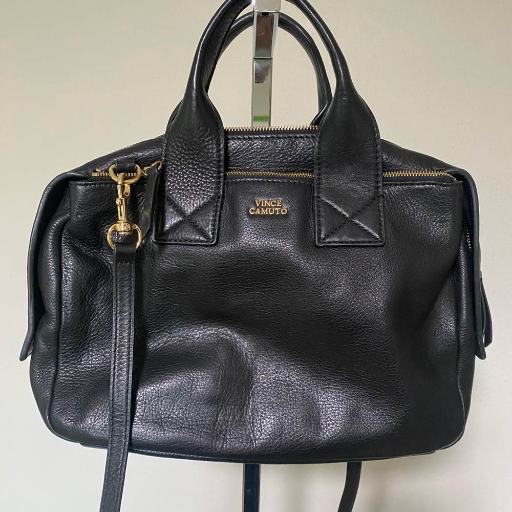 Vince Camuto Black Leather Satchel Bag with crossbody strap